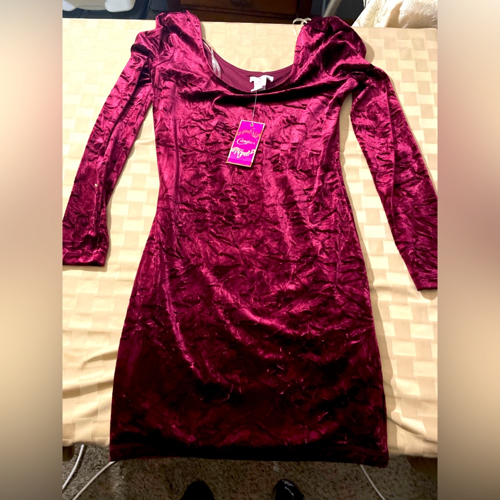 Burgundy, red velvet dress